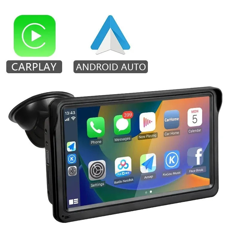 7-inch car dashboard display screen with wireless CarPlay support and HD resolution