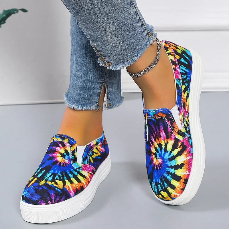 Women's casual canvas slip-on shoes with flat rubber soles in multiple colour options