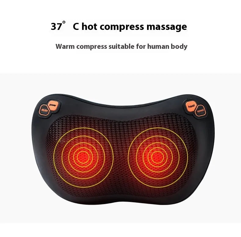 Smart shoulder neck massager pillow with 8 massage heads in genuine leather fabric