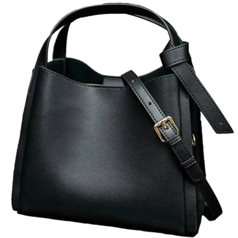 Women's tea brown genuine leather crossbody bag with bucket shape and crossbody strap
