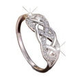 Multi-layer winding hollow geometric twist ring in white gold finish with inlaid zircon, copper base, sizes No 6 to No 10
