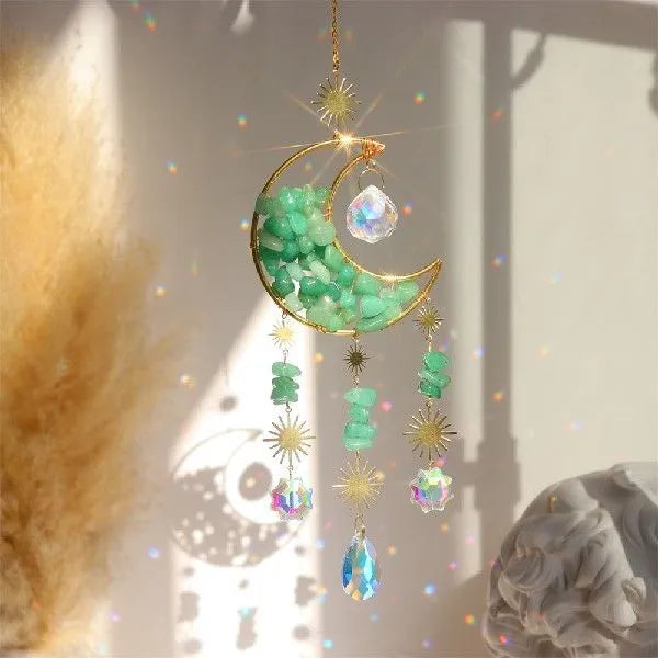 K9 crystal moon pendant for car in blue, green, pink, purple, or white.