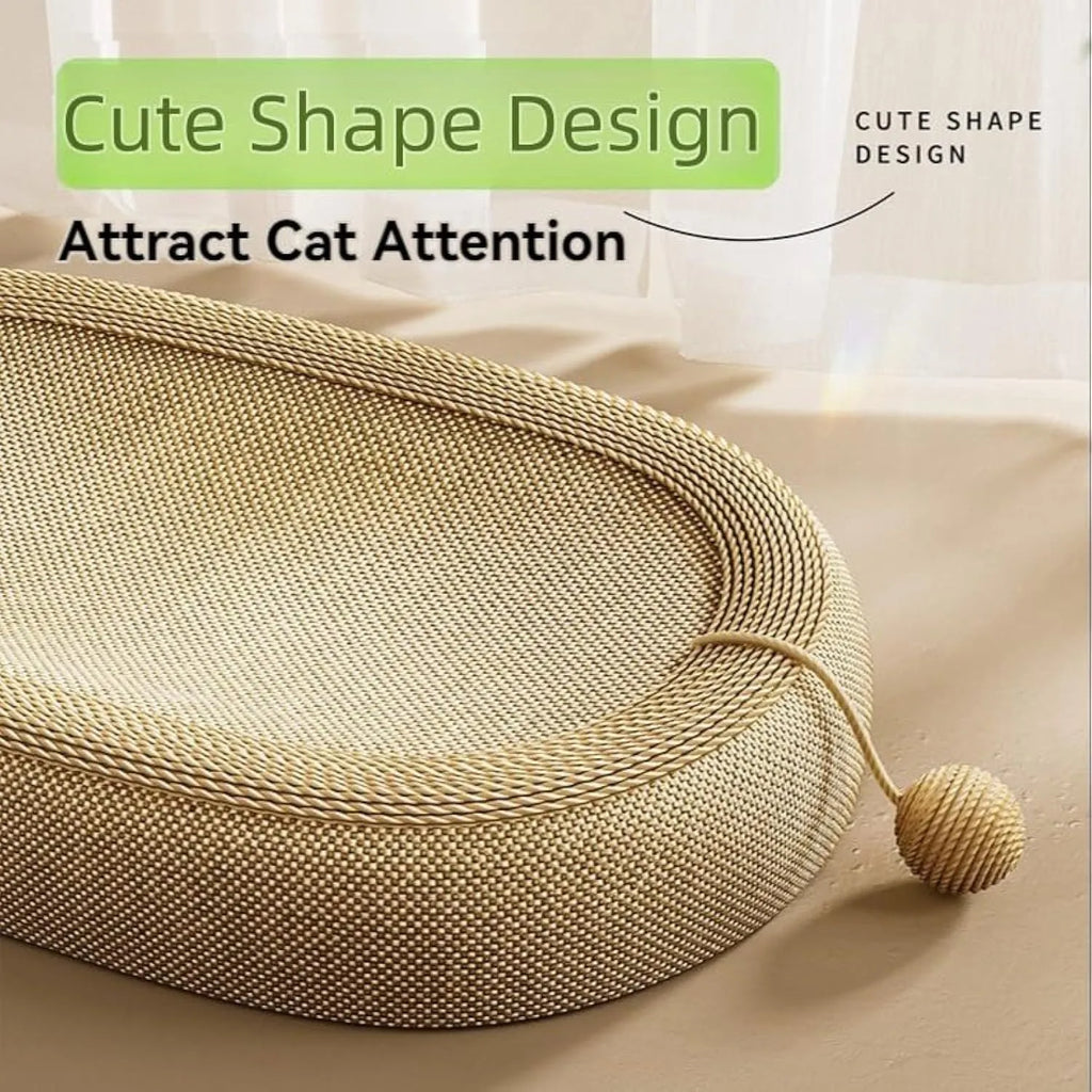 Large sisal cat scratching board with cloud-shaped lounge bed in a home setting