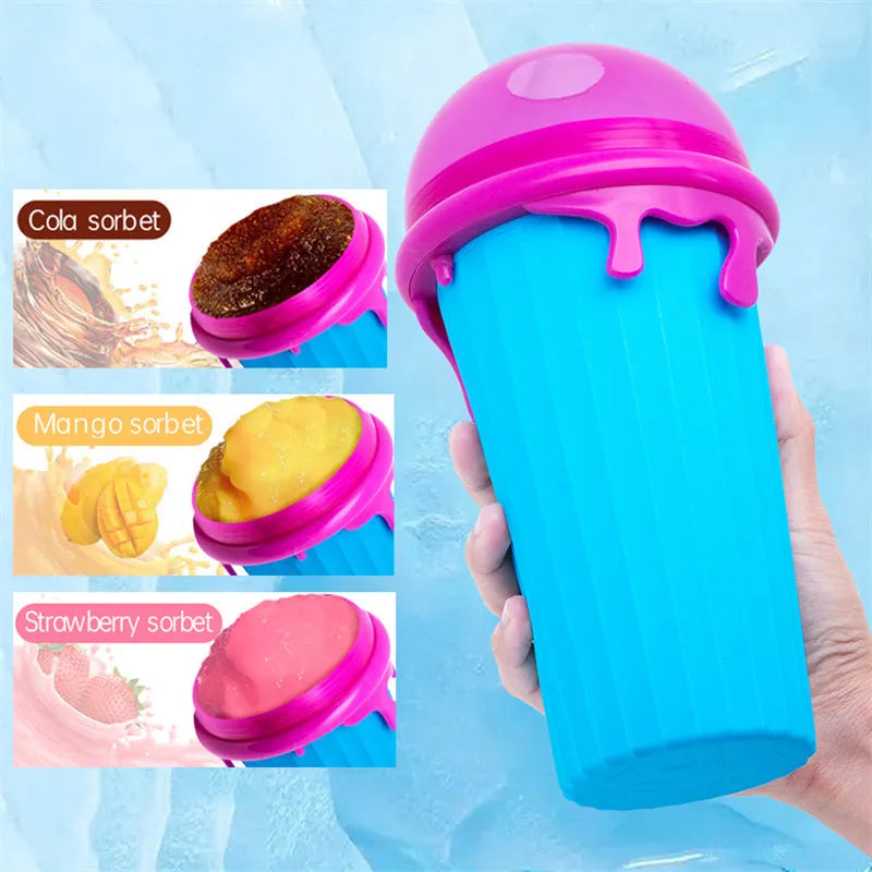 Blue 500ml silicone slushy maker cup with squeeze design for homemade smoothies