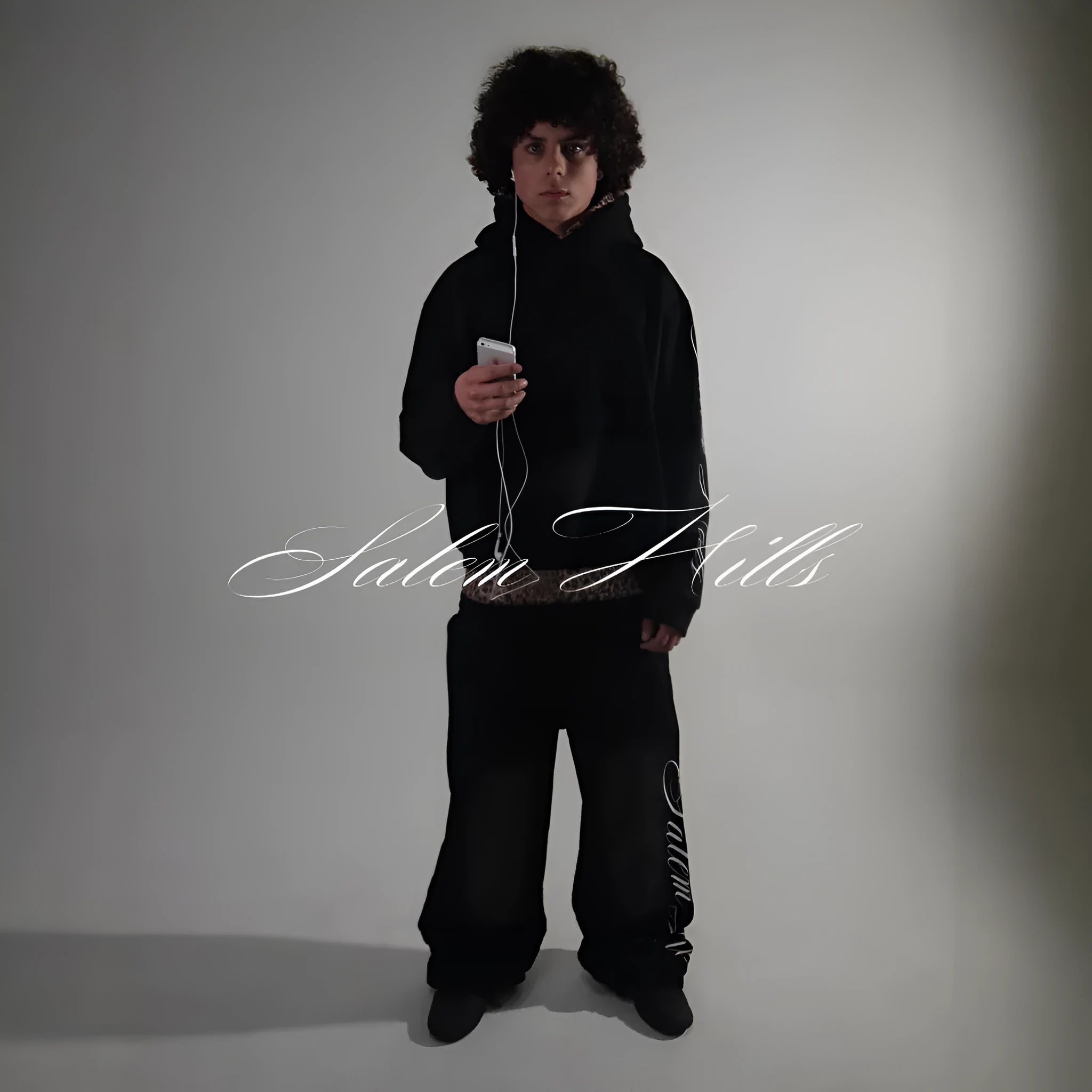 Men's punk print pullover hoodie suit set with matching pants in fleece-lined fabric