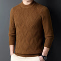 Men's diamond jacquard thermal sweater in wool blend fabric showing thick knit texture