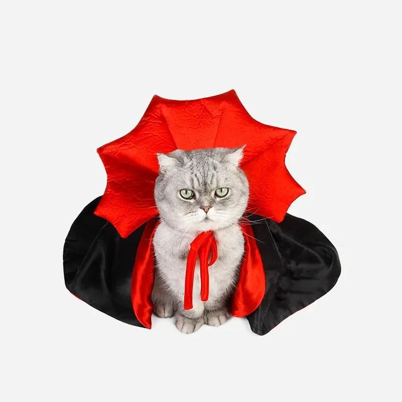 Halloween vampire cloak costume for small dogs and cats in three sizes with back length measurements