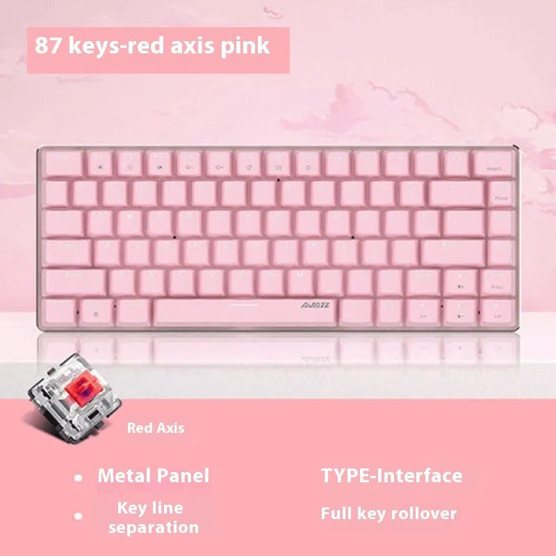 Pink and white mechanical gaming keyboard with 82 keys and white backlight illumination