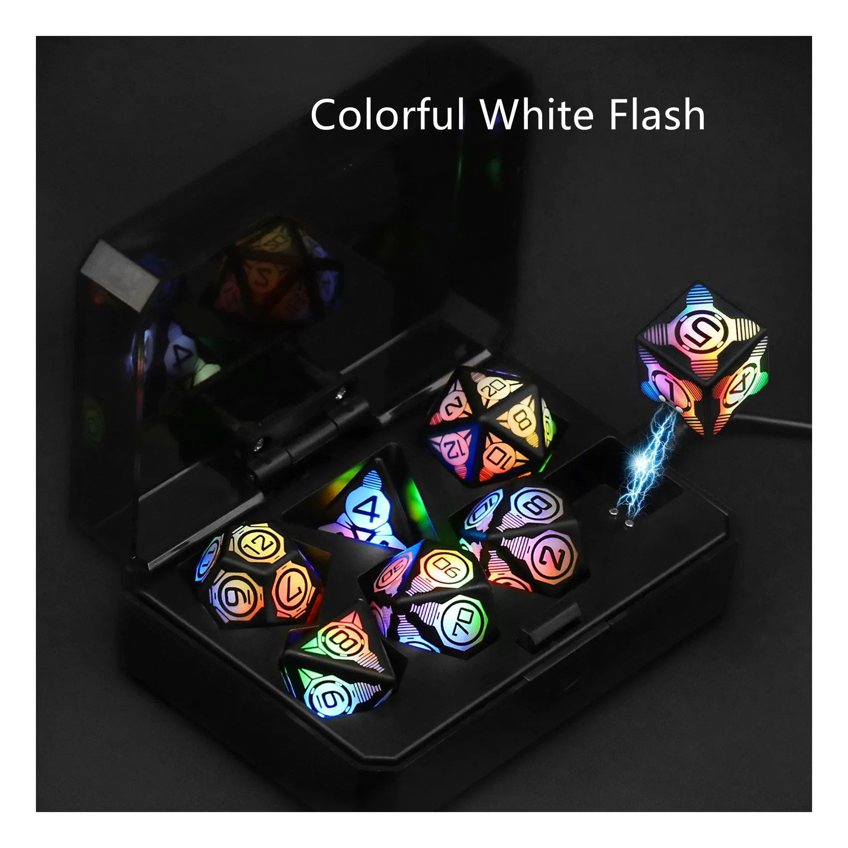 Charging luminous dice chip LED set with USB rechargeable, ABS plastic, 13x9x4cm, available in Colourful White Flash