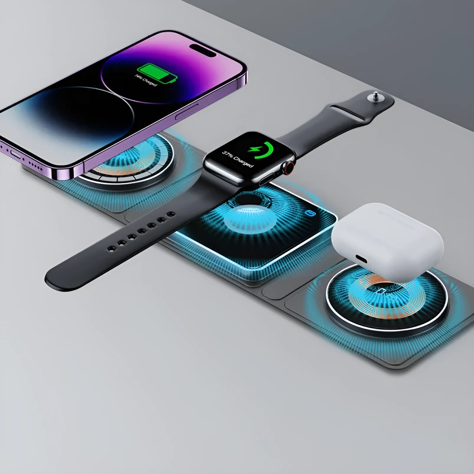 Black transparent Magsafe three-in-one magnetic wireless charging station with TYPE-C interface