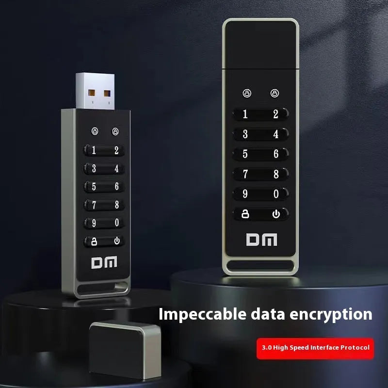 Metal-shell encrypted USB flash drive with fingerprint security and password protection features