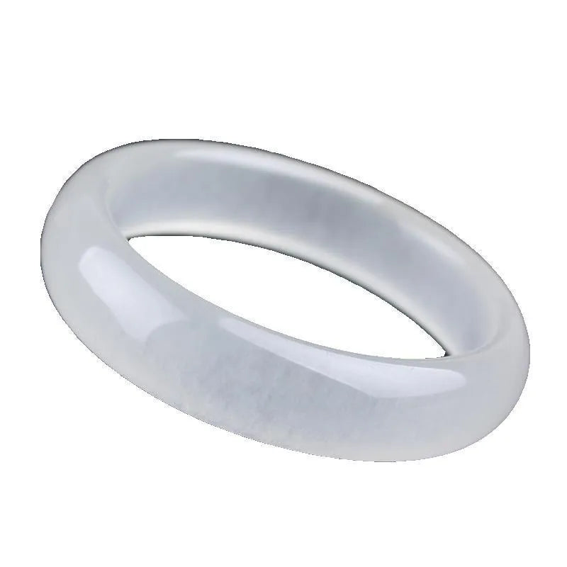 Gao Bing white jade bracelet in flat rod and round rod designs showing six size options