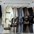 Women's wool blend three-piece cardigan set with vest and casual pants in beige colour