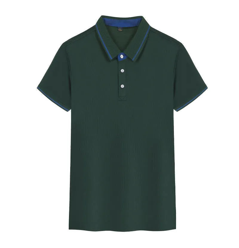 Man's short-sleeve polo shirt in a solid colour with a loose fit and asymmetric detail.