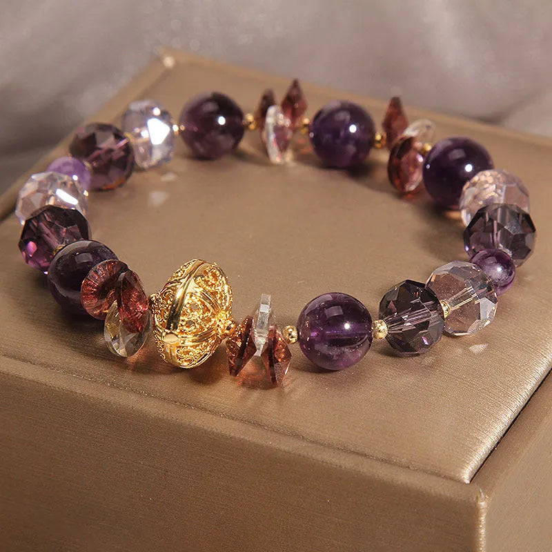 Purple crystal bracelet with pumpkin beads and wind chime lucky charm design for women