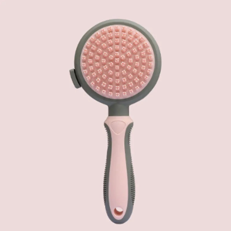 Green two-sided cat grooming brush with retractable slicker and silicone massager head