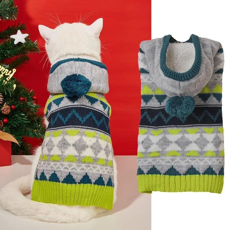 Green diamond pattern acrylic pet sweater for dogs and cats