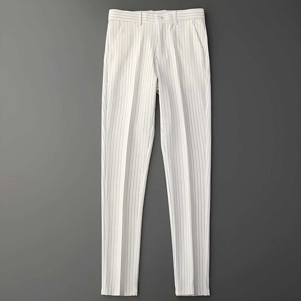 Men's loose fit striped casual suit pants in black and white, showing crop jeans and trousers style options