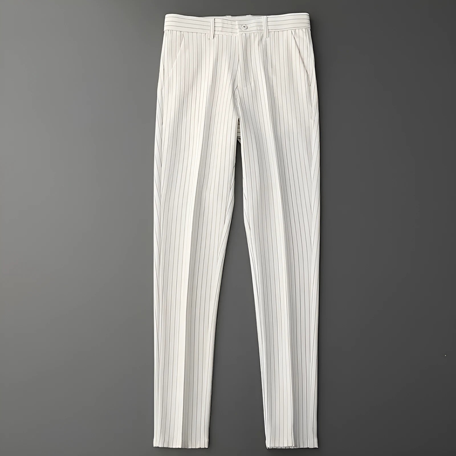 Men's loose fit striped casual suit pants in black and white, showing crop jeans and trousers style options