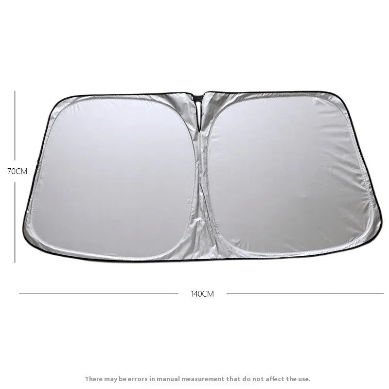 Aluminium foil car sunshade in titanium silver, shown in a rectangular shape for windscreen coverage.