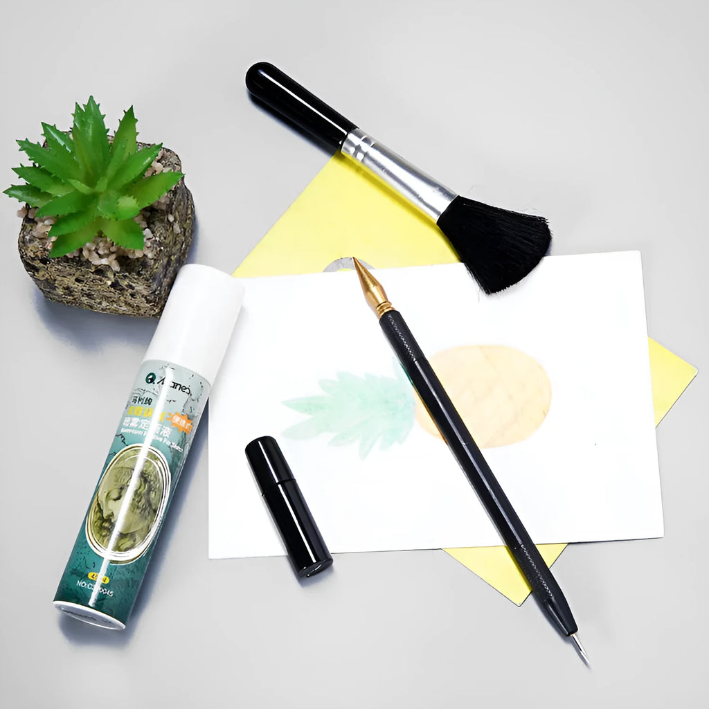 Scratch painting tool set with scraping pen, repair pen, brushes and bamboo sticks for art detailing