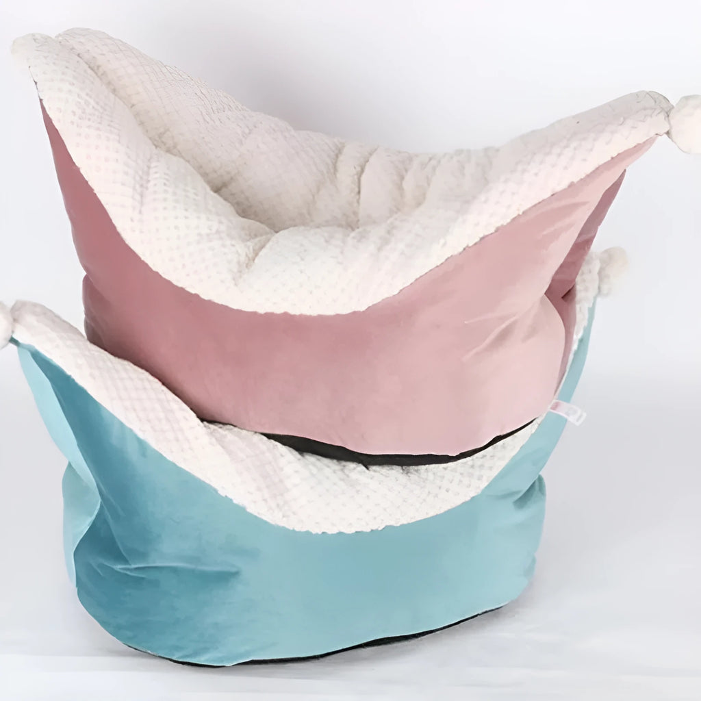 Boat nest cloth cat bed for small and medium pets in peacock blue, gray, or gray pink
