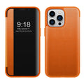Plain black leather business flip phone case with anti-drop function for iPhone 14 Pro Max