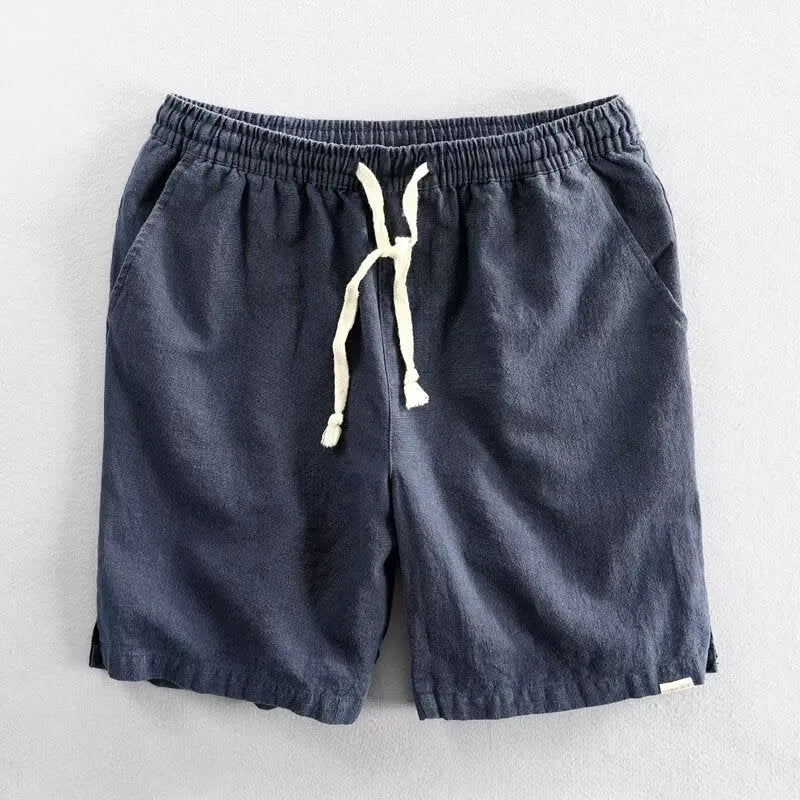 Loose-fit straight leg casual shorts in ramie-cotton blend fabric available in six colour options