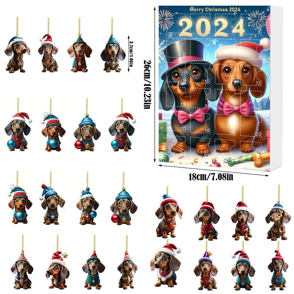 Acrylic Christmas countdown pet pendant decoration in one of 13 colour styles, supplied as a single hanging ornament