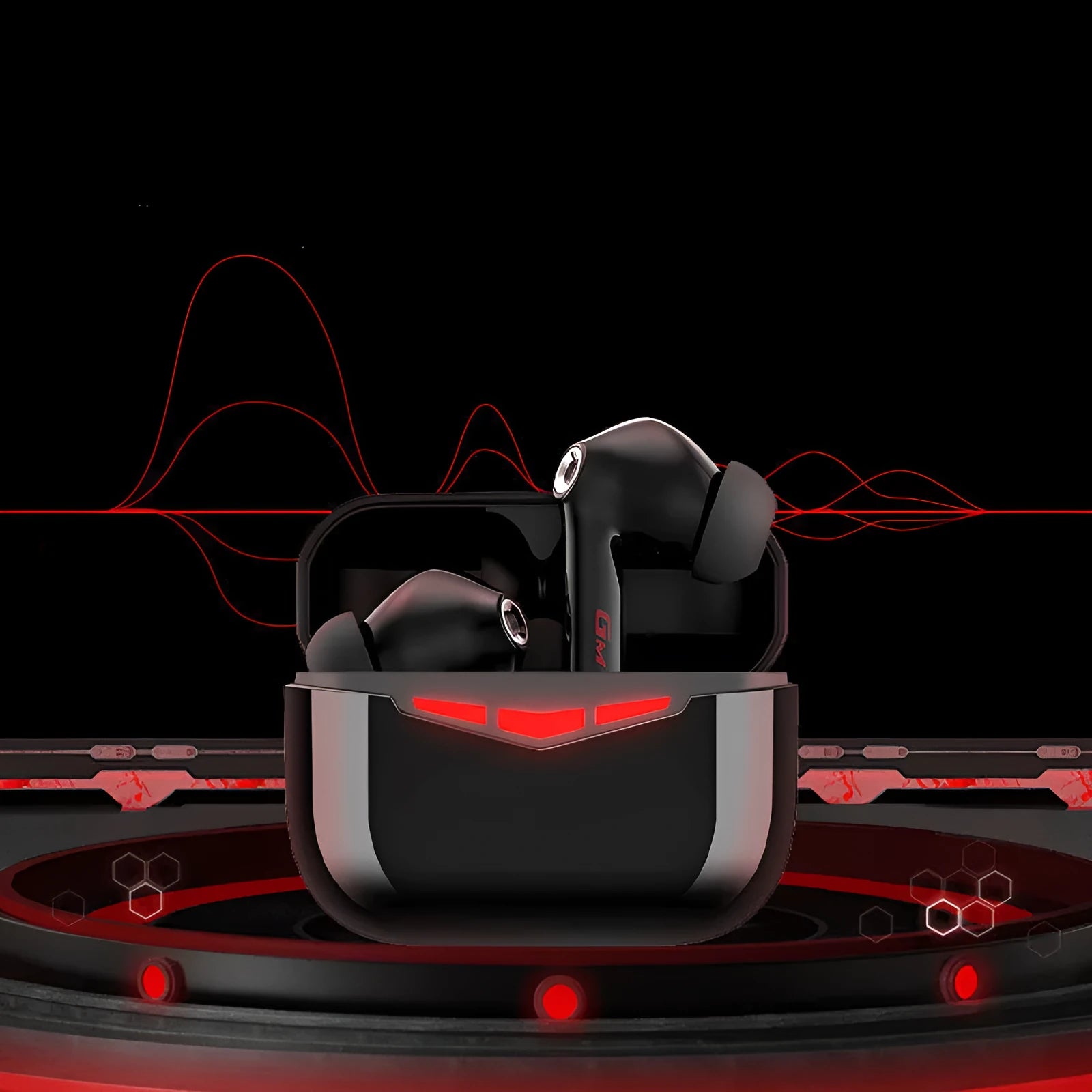True wireless in-ear gaming headphones with charging case, shown in black, pink, white, and grey colours.