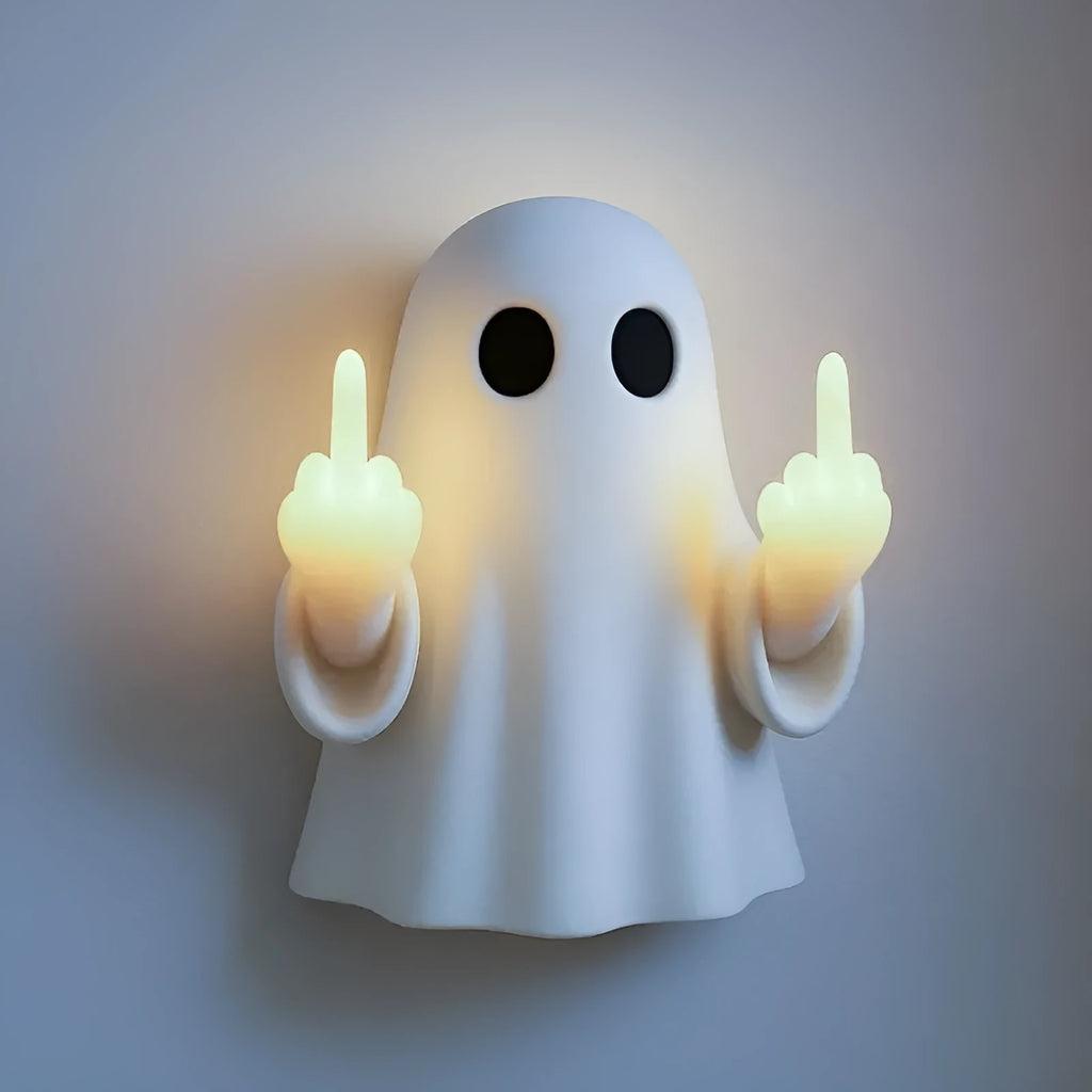 White plastic ghost statue night lamp with cute design measuring 19.85 cm tall for Halloween decoration