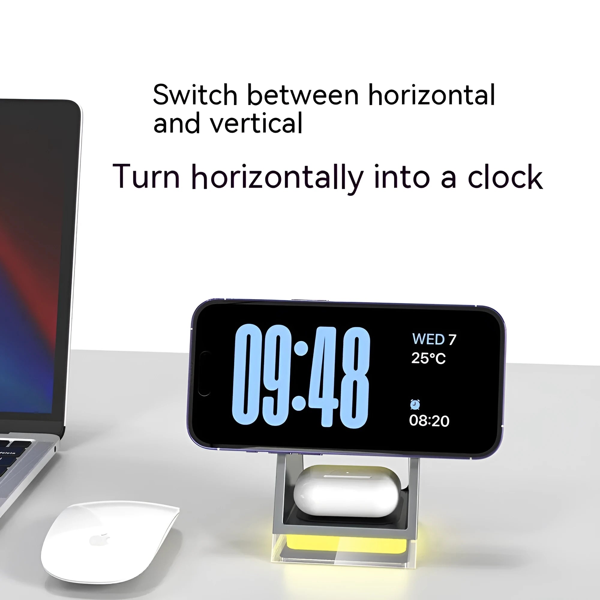 Touch Magnetic Three-in-one Wireless Charger in black, USB powered, compact plastic design for multi-device charging