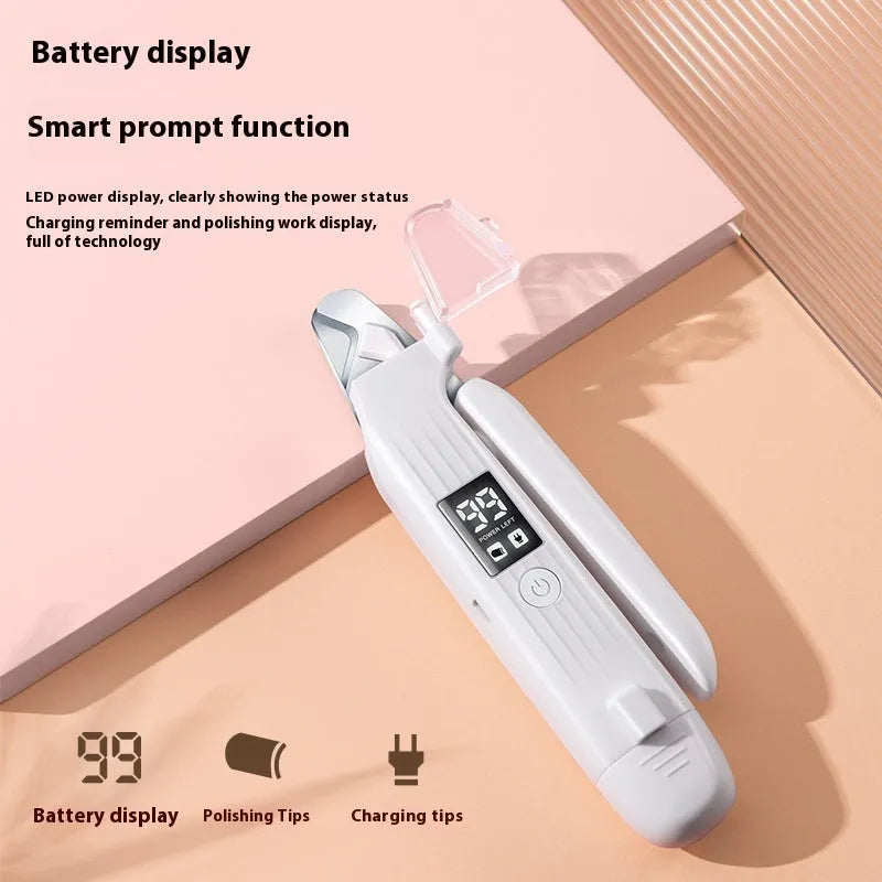 White battery-powered dog nail clippers with rechargeable battery and ABS plastic construction