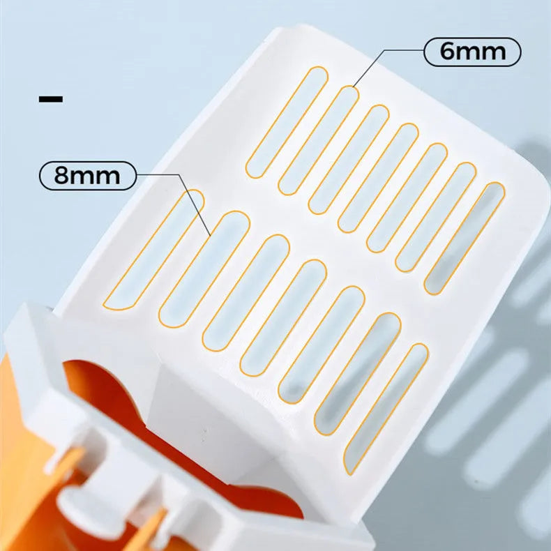 Self-cleaning cat litter scoop in grey, 26x14x11cm PP plastic with slotted head