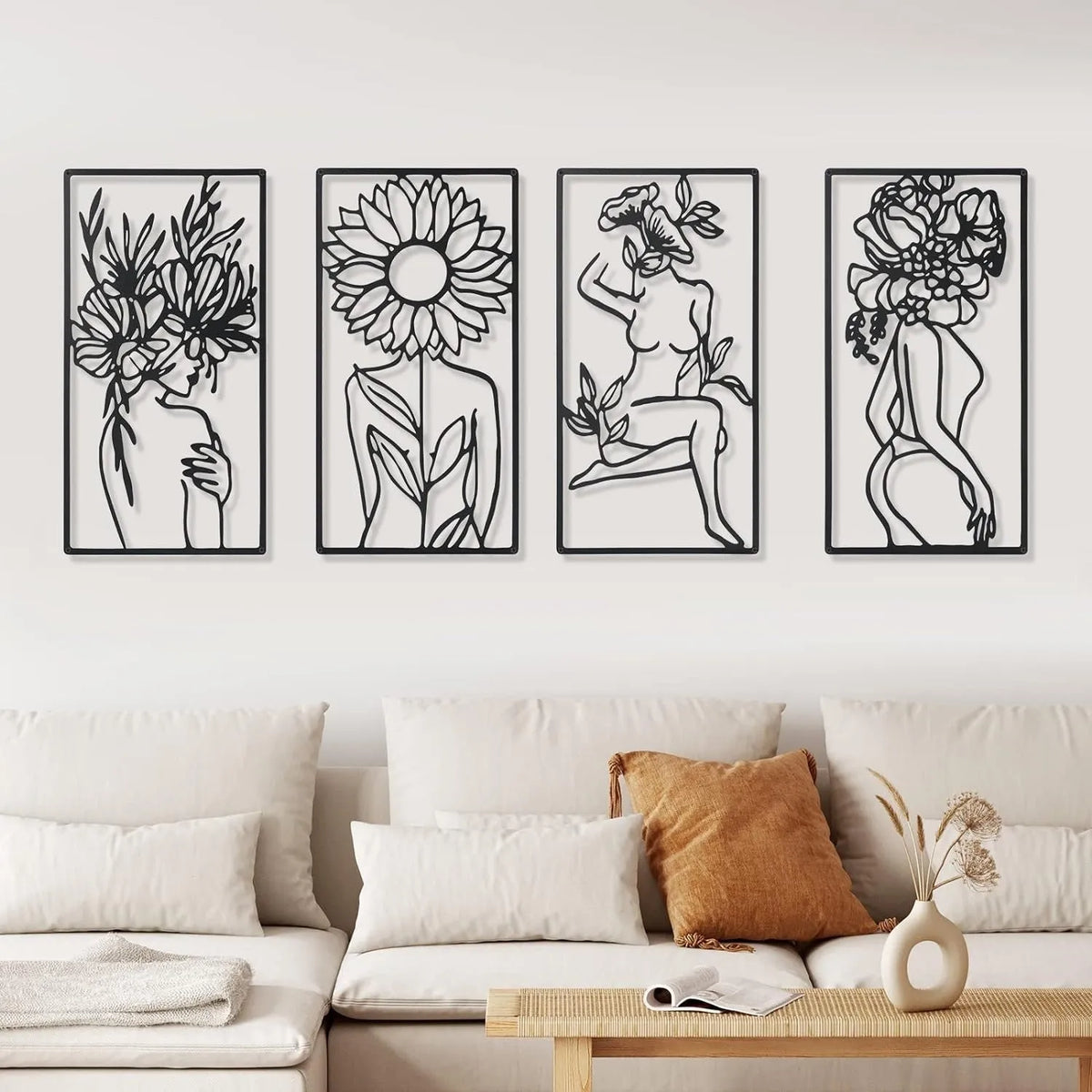 Four-piece iron wall decorative painting set with human body partial design, modern simplicity style, 17 x 10 inches each