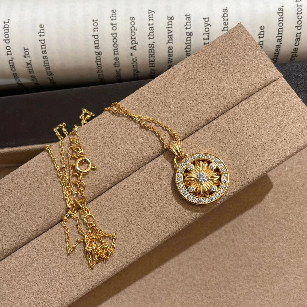 925 silver geometric sun pendant necklace electroplated white gold colour adjustable 41-50cm chain women Chinese style
