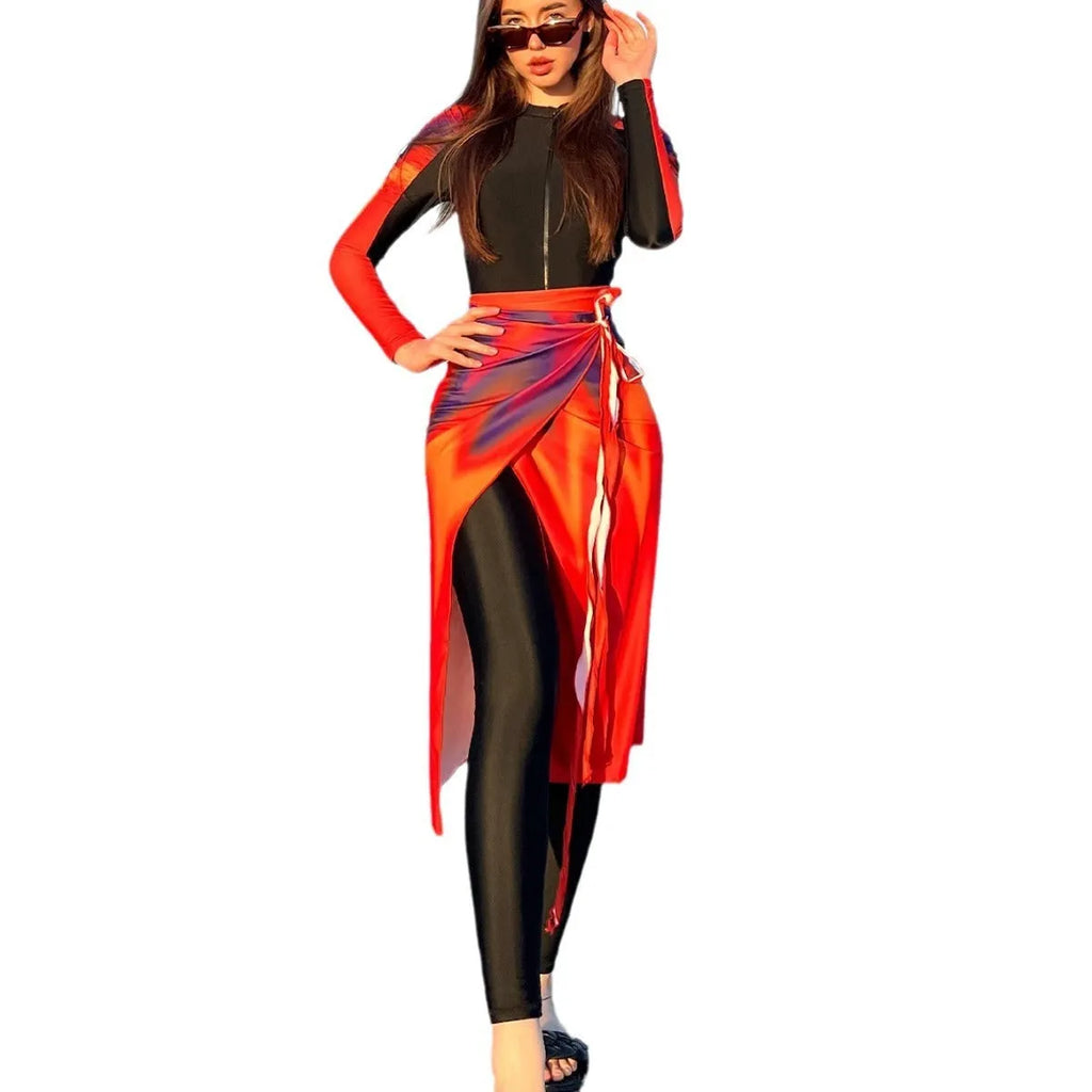 Women's three-piece conservative swimsuit set in colour 427 with polyester construction