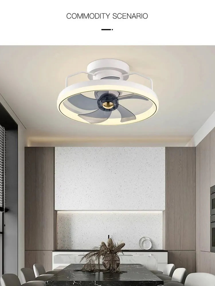 Modern simple ceiling fan with integrated light fixture showing 500mm diameter and acrylic lampshade