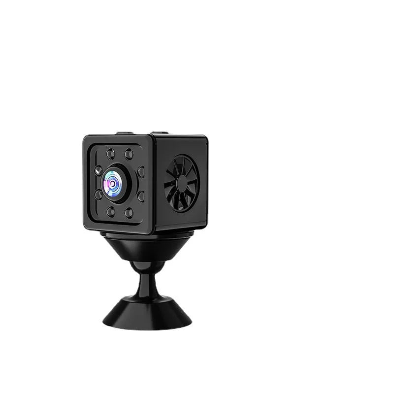 Black cubic K13 remote network sports camera with mounting bracket on a white background.