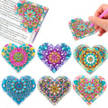 Set of six PU leather handmade bookmarks with stick-on crystals and flower cornerite design.