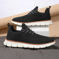 Men's grey and black casual sneakers with woven mesh upper and round toe.