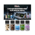 Pack of five 10ml car air freshener refill bottles for vent clip diffusers.