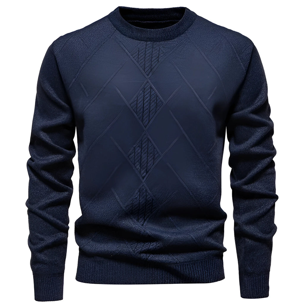 Men's fleece-lined thick round neck knitted undershirt in winter pullover style with long sleeves