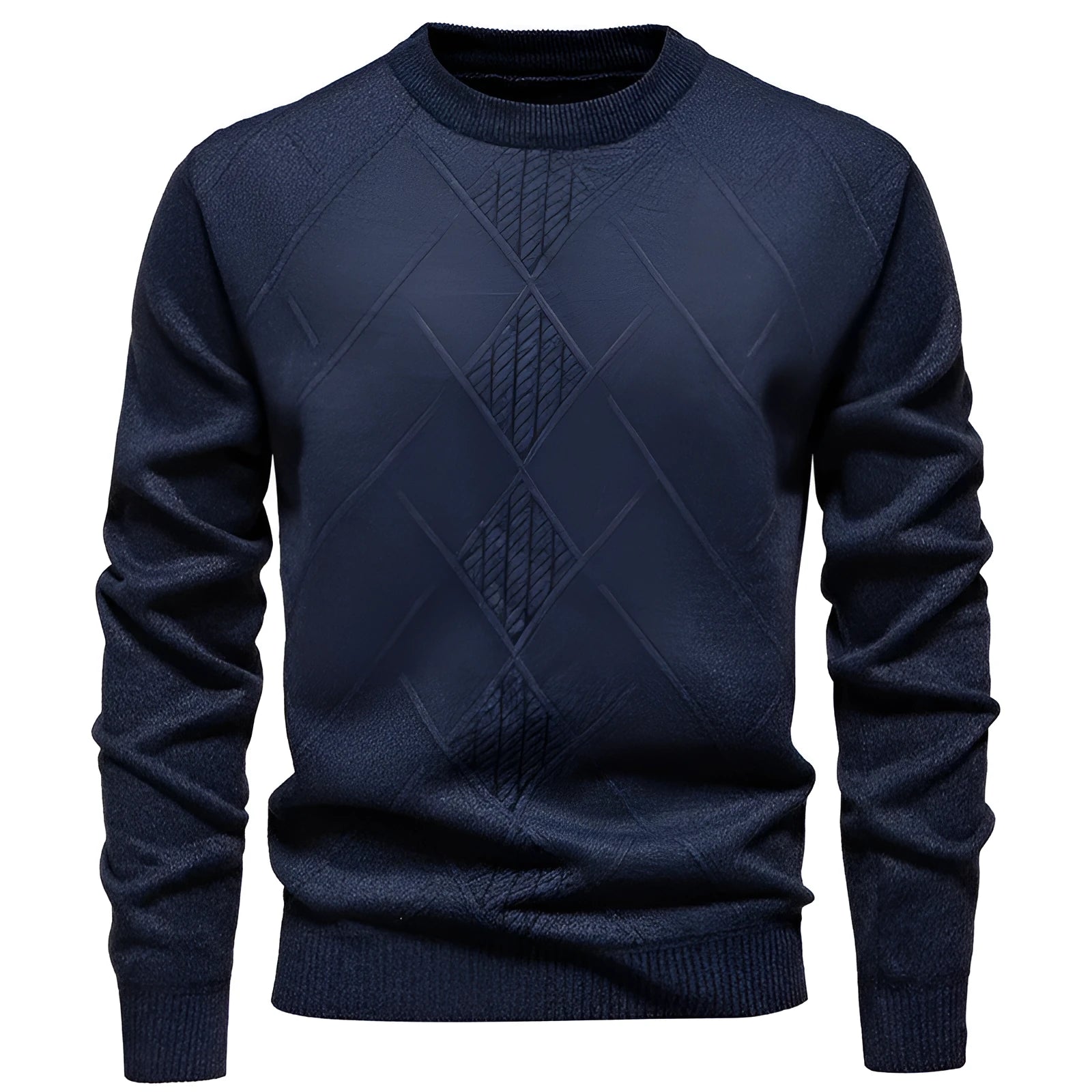 Men's fleece-lined thick round neck knitted undershirt in winter pullover style with long sleeves