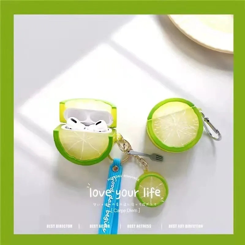 Creative lemon silicone headphone case for AirPods 1 2 3 Pro in yellow lemon and lime colours