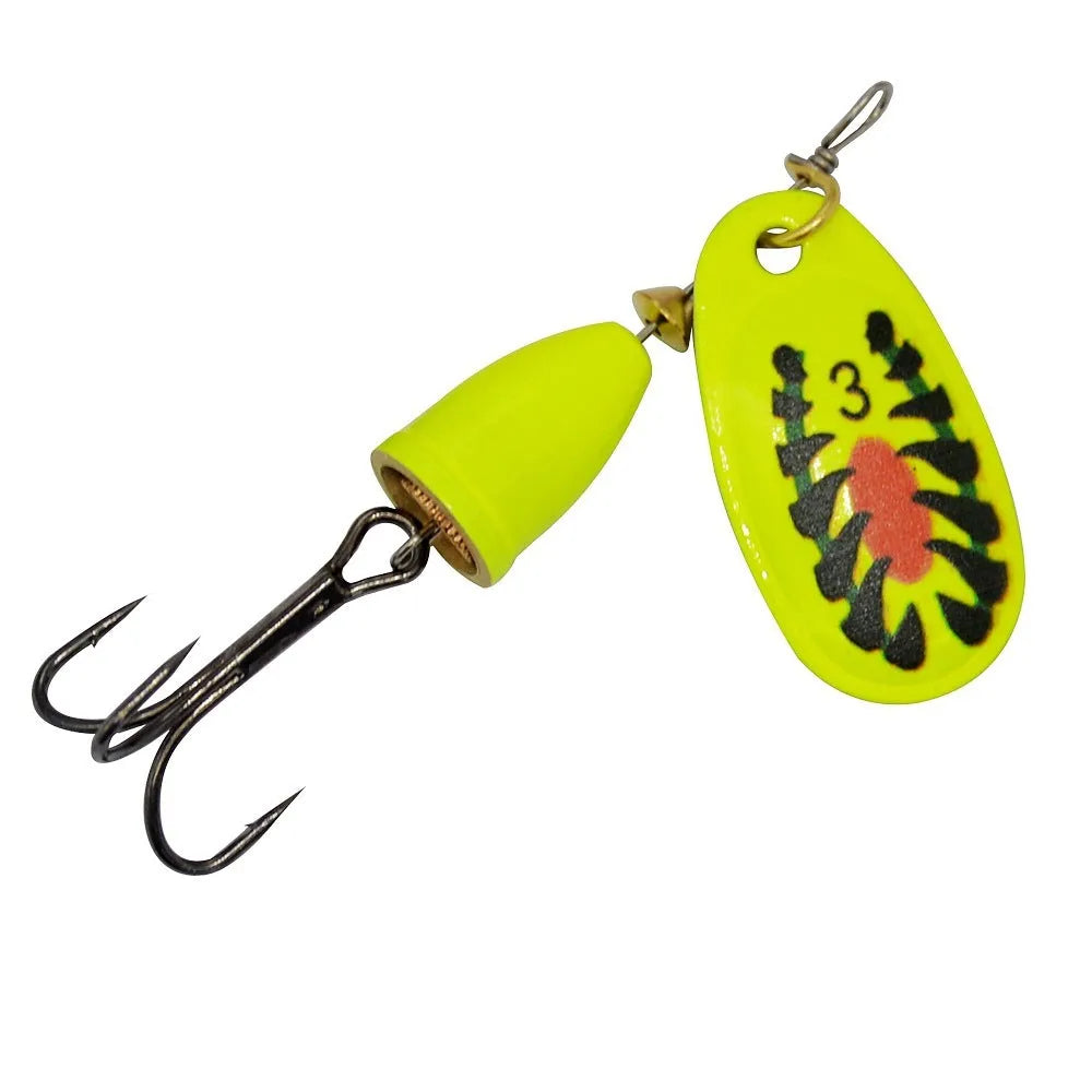 R Composite metal fishing lure with rotating sequins and copper bell in multiple colour options including gold, red, and silver.
