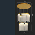Large villa duplex chandelier with stainless steel body and gold mesh shade on a dark ceiling