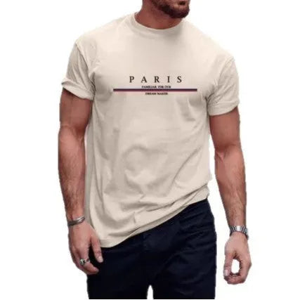 Men's short-sleeved cotton T-shirt with printed letter design in loose fit