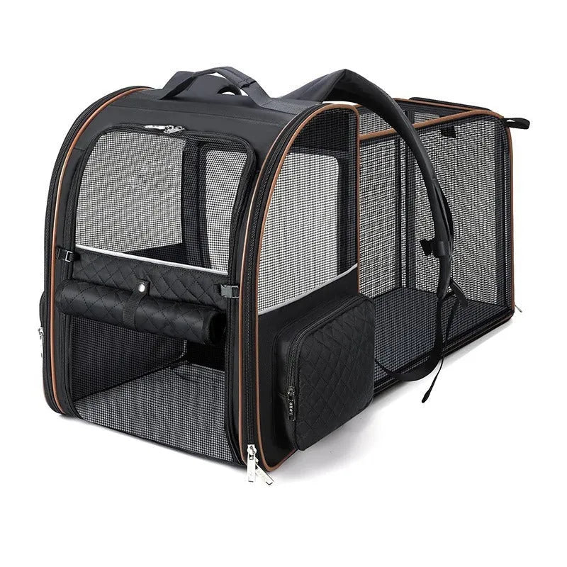 Expandable pet carrier bag in black, 600D Oxford cloth, hard shell, 37x30.5x43.2cm, for small dogs up to 10kg