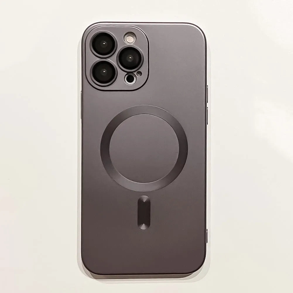 Electroplating magnetic phone case in dark night purple for iPhone 15 Pro with full cover soft shell and magnetic ring
